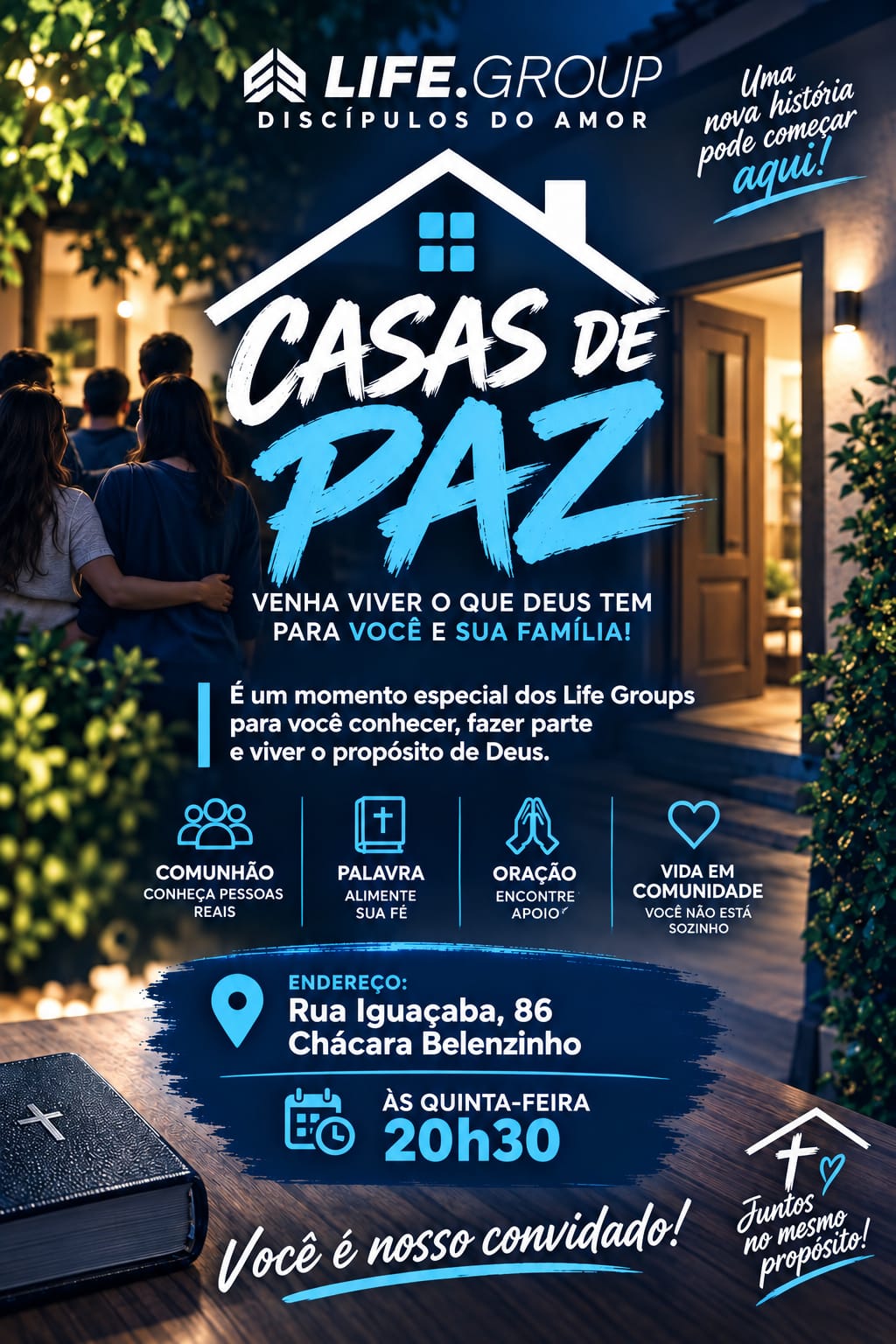 Convite ilustrado da Casa de Paz na Vila Bertioga
